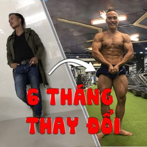Nguyễn Bảo Bằng trước và sau 6 tháng tập gym — hai tháng sau ảnh này anh lên sàn đấu Giải Thể hình mở rộng Hà Nội 10/2018