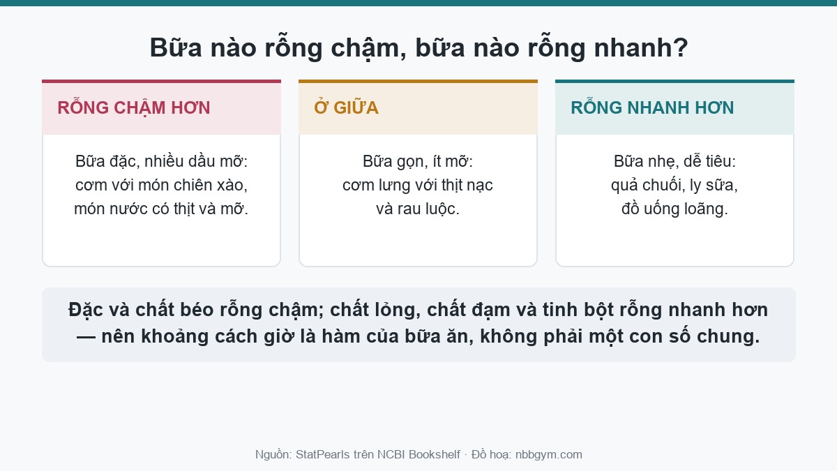 Thang bữa ăn từ đặc nhiều mỡ tới lỏng dễ tiêu, quyết định ăn trước khi tập gym bao lâu