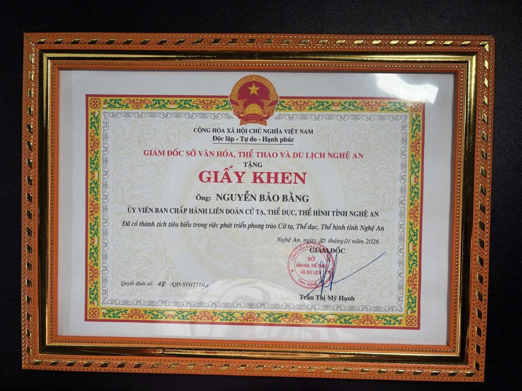 Giấy khen của Giám đốc Sở Văn hóa, Thể thao và Du lịch Nghệ An năm 2026