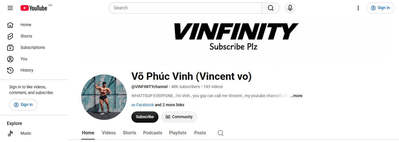 Trang kênh YouTube Võ Phúc Vinh (Vincent vo) chụp ngày 09/08/2026, hiển thị 48 nghìn người đăng ký