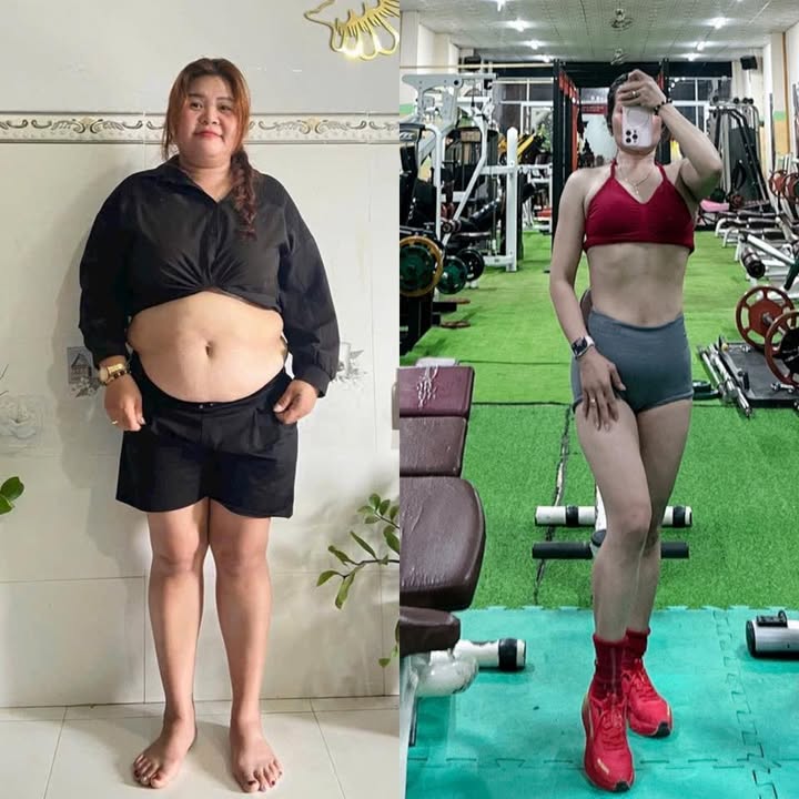 Ảnh trước và sau của chị Truyền Thương chụp tại phòng gym — bản chị tự đăng công khai trong bình luận dưới bài của Trang