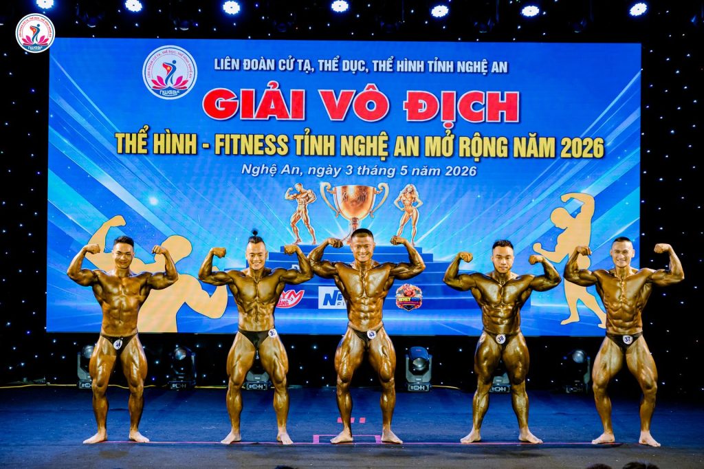 Phần thi thể hình nam, tư thế hai tay trước tại giải thể hình Nghệ An 2026