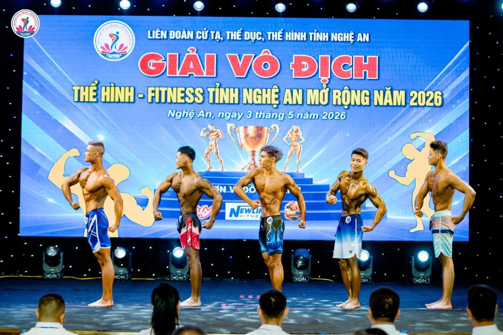 Năm vận động viên men's physique so dáng tại giải thể hình Nghệ An 2026