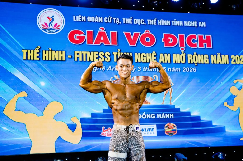 Phần thi men's physique, tư thế hai tay trước tại giải thể hình Nghệ An 2026