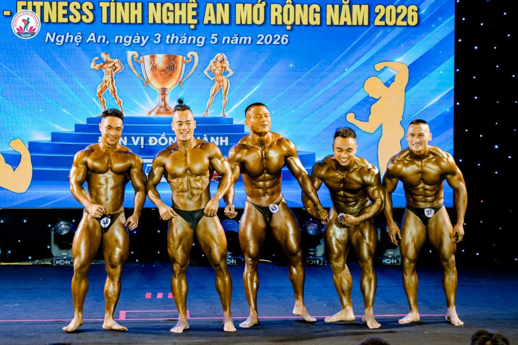 Phần thi thể hình nam tại giải thể hình Nghệ An 2026